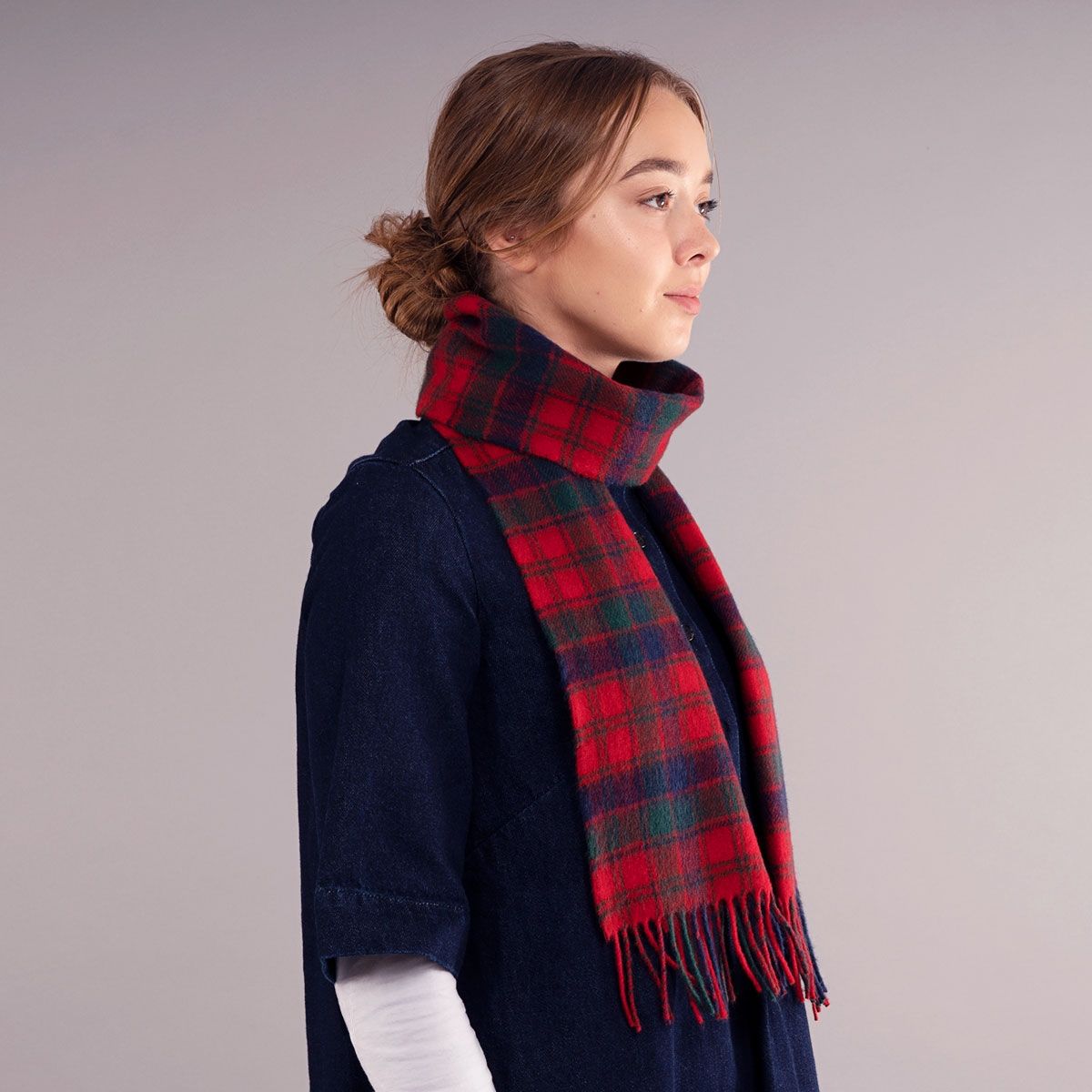 Robertson Red Modern Tartan Lambswool Scarf